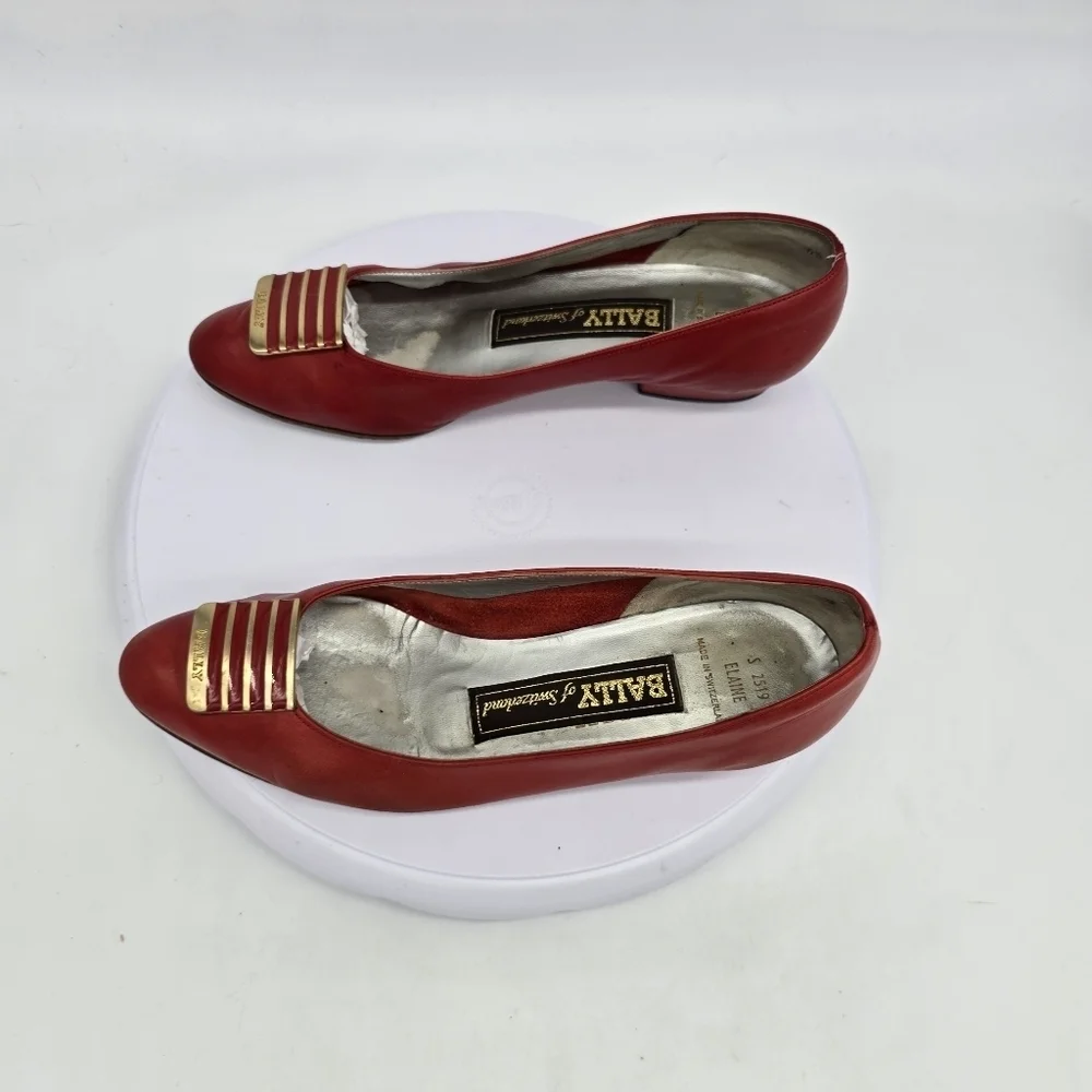 BALLY Of Switzerland Shoes Women's 6.5 Heels Red Leather Vintage